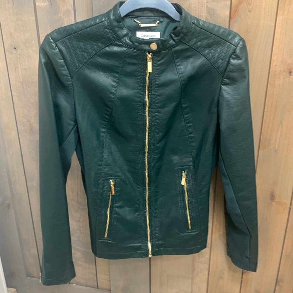 Calvin Klein Green Leather Jacket S